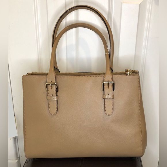 KATE SPADE Tan Leather Two Handle Triple Compartment Expanding Shoulder Bag - Picture 2 of 16